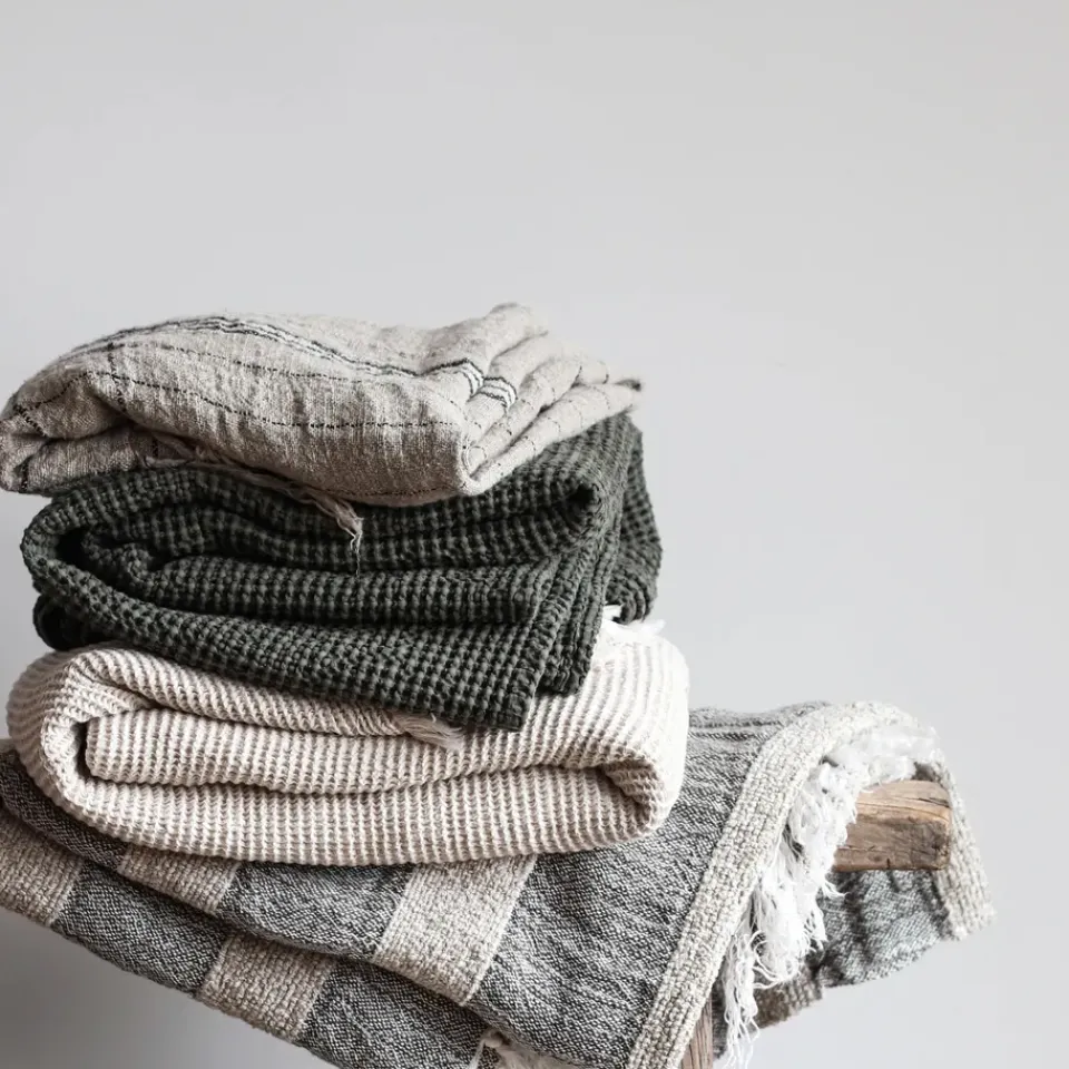 Cotton Blankets & Throws^Tell Me More Miro throw 260x260 cm, Forest Green