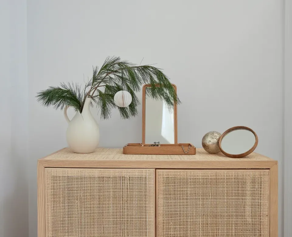 Table Mirrors^Spring Copenhagen Mirror with jewellery box 32 cm, Oak Brown