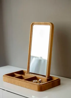 Table Mirrors^Spring Copenhagen Mirror with jewellery box 32 cm, Oak Brown
