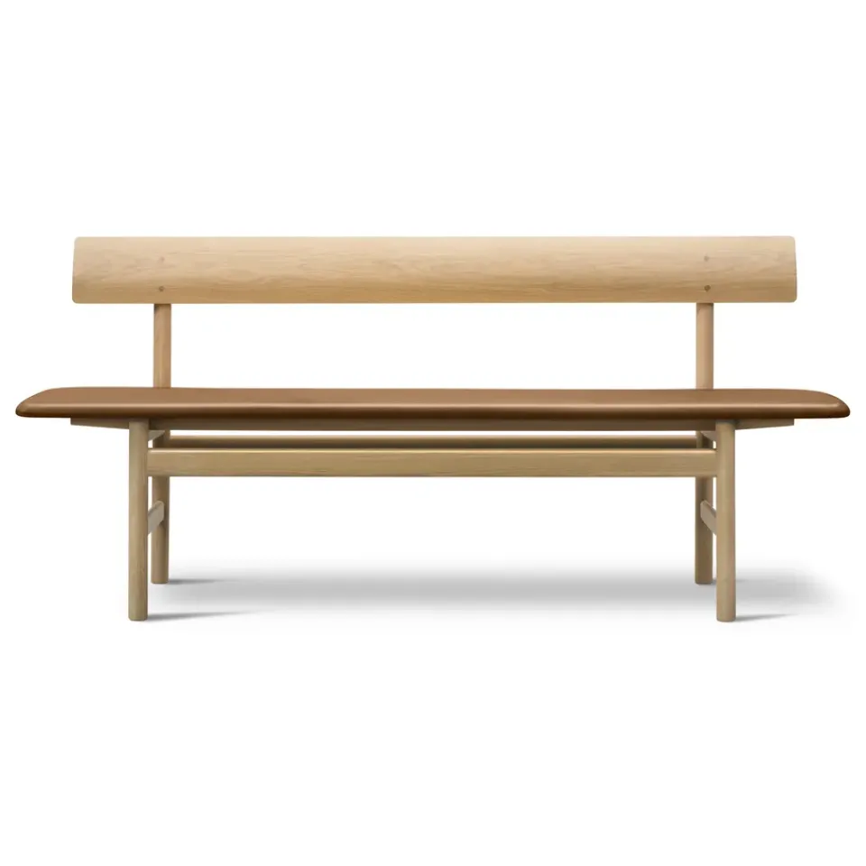 Outlet Fredericia Furniture Mogensen 3171 bench, Leather omni 307-waxed oak BeigeBrown