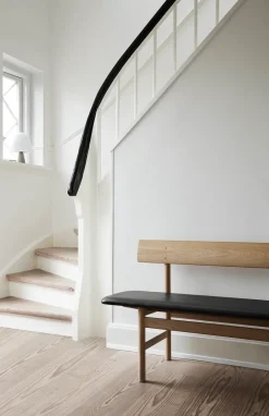 Outlet Fredericia Furniture Mogensen 3171 bench, Leather omni 307-waxed oak BeigeBrown