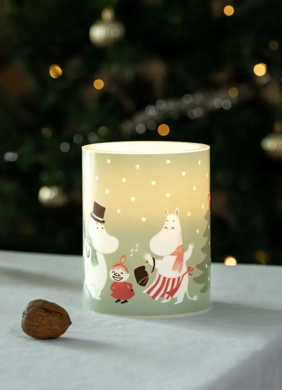 Led-Candles^Muurla Moomin block candle LED 12,5 cm, Festive spirits Green