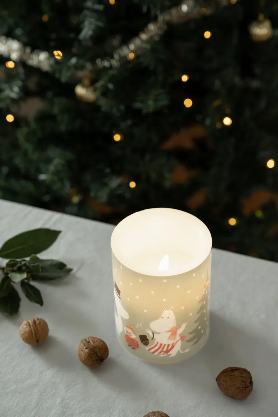 Led-Candles^Muurla Moomin block candle LED 12,5 cm, Festive spirits Green