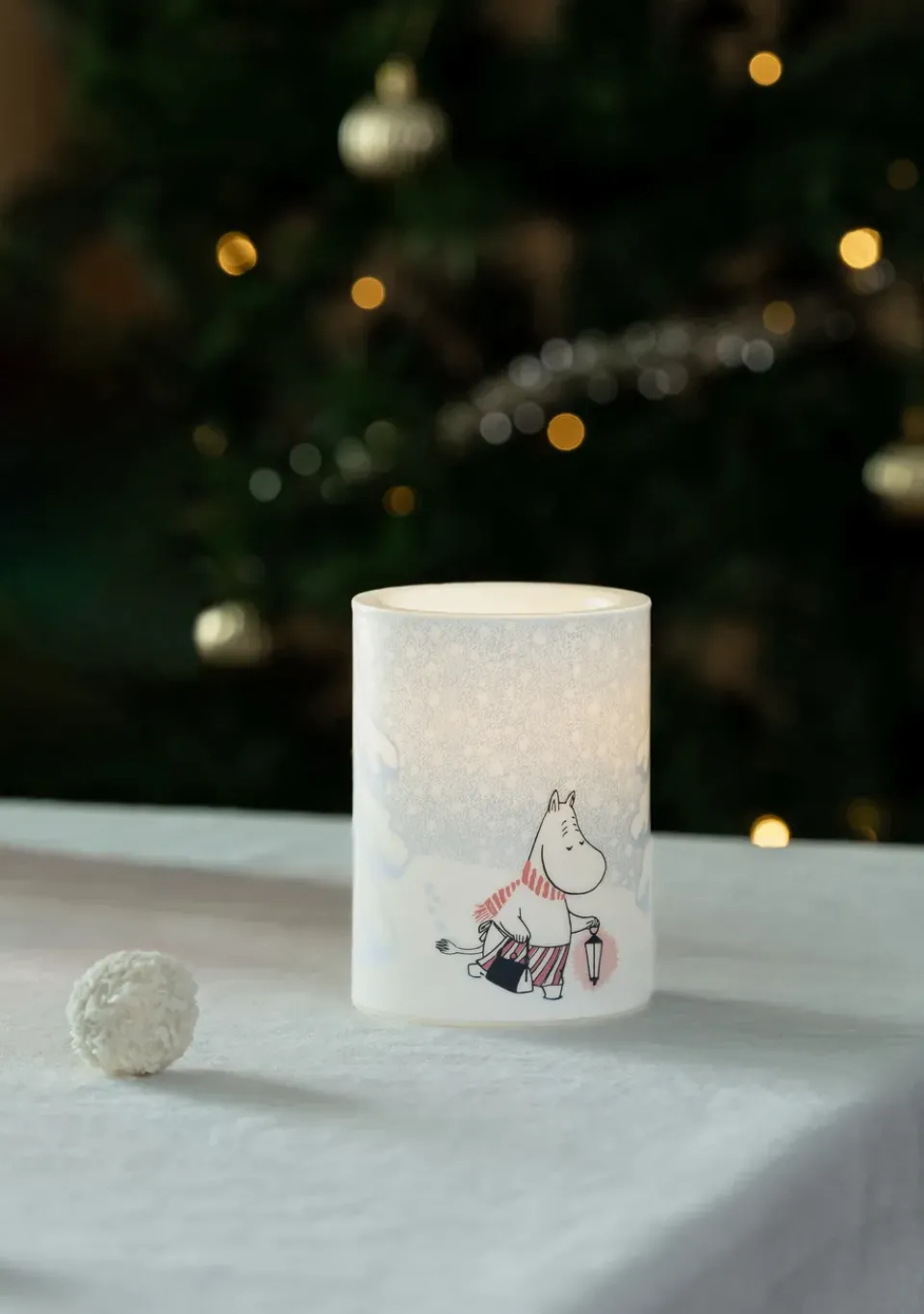Clearance Muurla Moomin block candle LED 10 cm, Let it snow White
