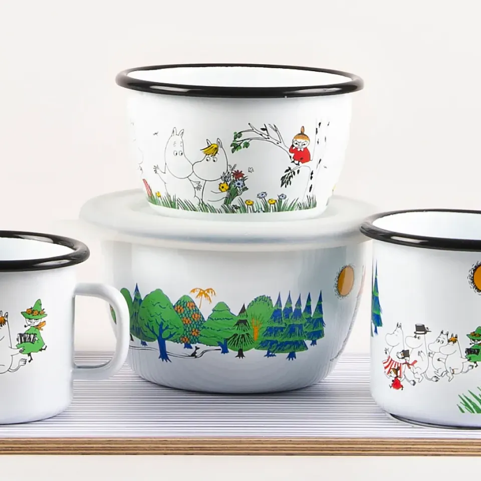 Moomin Bowls^Muurla Moomin Colors enamel bowl 30 cl, Happy Family White