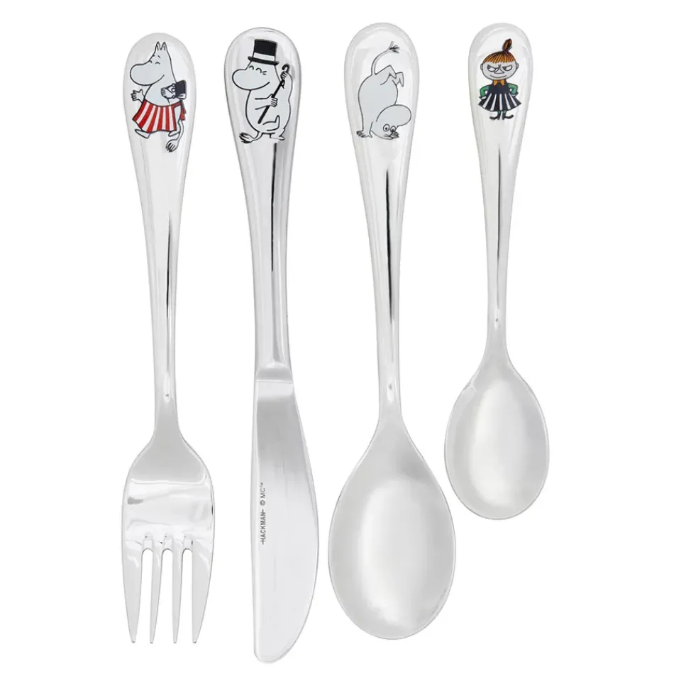 Children's Cutlery|Cutlery Sets^Hackman Moomin cutlery childrens set 4-pack, family Silver-coloured