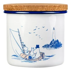 Storage Jars^Muurla Moomin enamel jar with cork lid 1.3 l, Sailors White