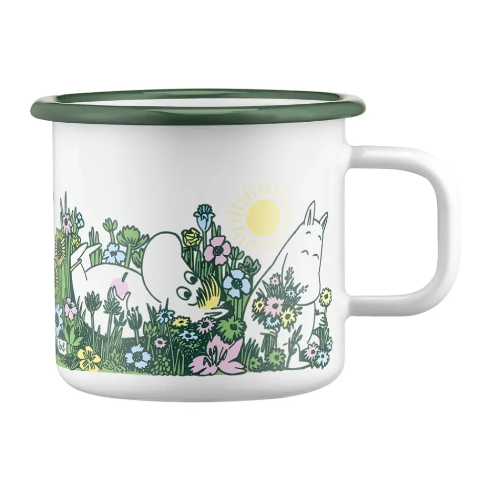 New Muurla Moomin enamel mug 37 cl, In the garden White