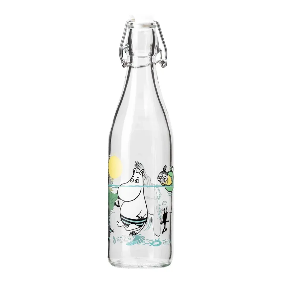 Water Bottles^Muurla Moomin glass bottle 0.5 l, Fun in the water TransparentBlue