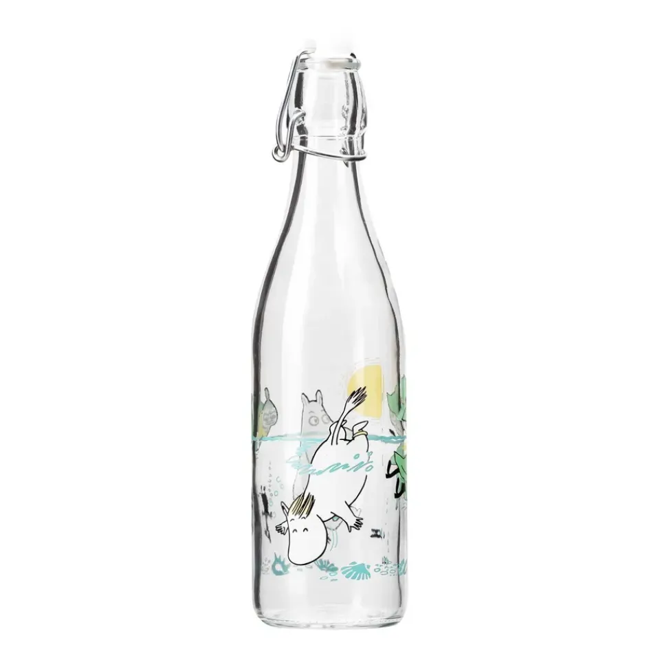 Water Bottles^Muurla Moomin glass bottle 0.5 l, Fun in the water TransparentBlue