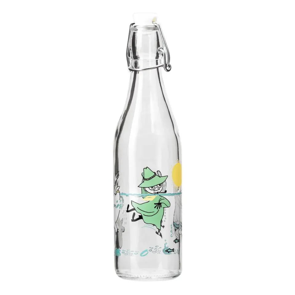 Water Bottles^Muurla Moomin glass bottle 0.5 l, Fun in the water TransparentBlue