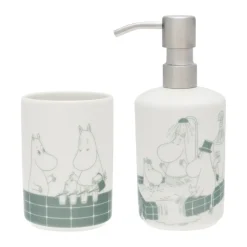 Toothbrush Holders^Moomin Arabia Moomin soap dispenser and toothbrush holder, Bath time green-white GreenWhite