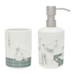 Toothbrush Holders^Moomin Arabia Moomin soap dispenser and toothbrush holder, Bath time green-white GreenWhite