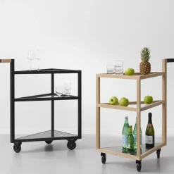 Serving Trolleys^A2 Move serving trolley, White oiled oak, big, marble marquina, glass Beige