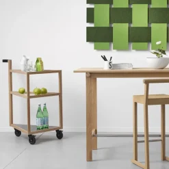 Serving Trolleys^A2 Move serving trolley, White oiled oak, big, marble marquina, glass Beige
