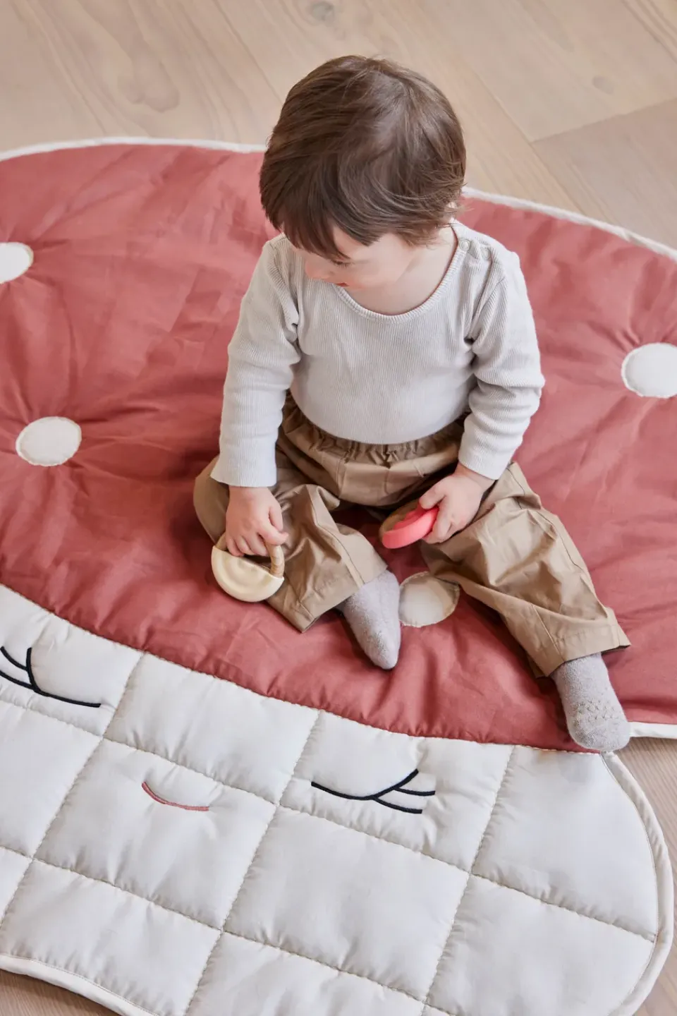 Best OYOY Mushroom quilted blanket, Offwhite-red WhiteRed