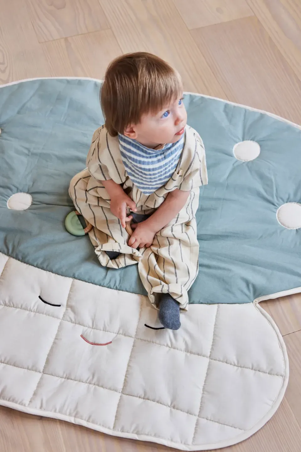 Baby Blankets^OYOY Mushroom quilted blanket, Off-white-Pale blue WhiteBlue
