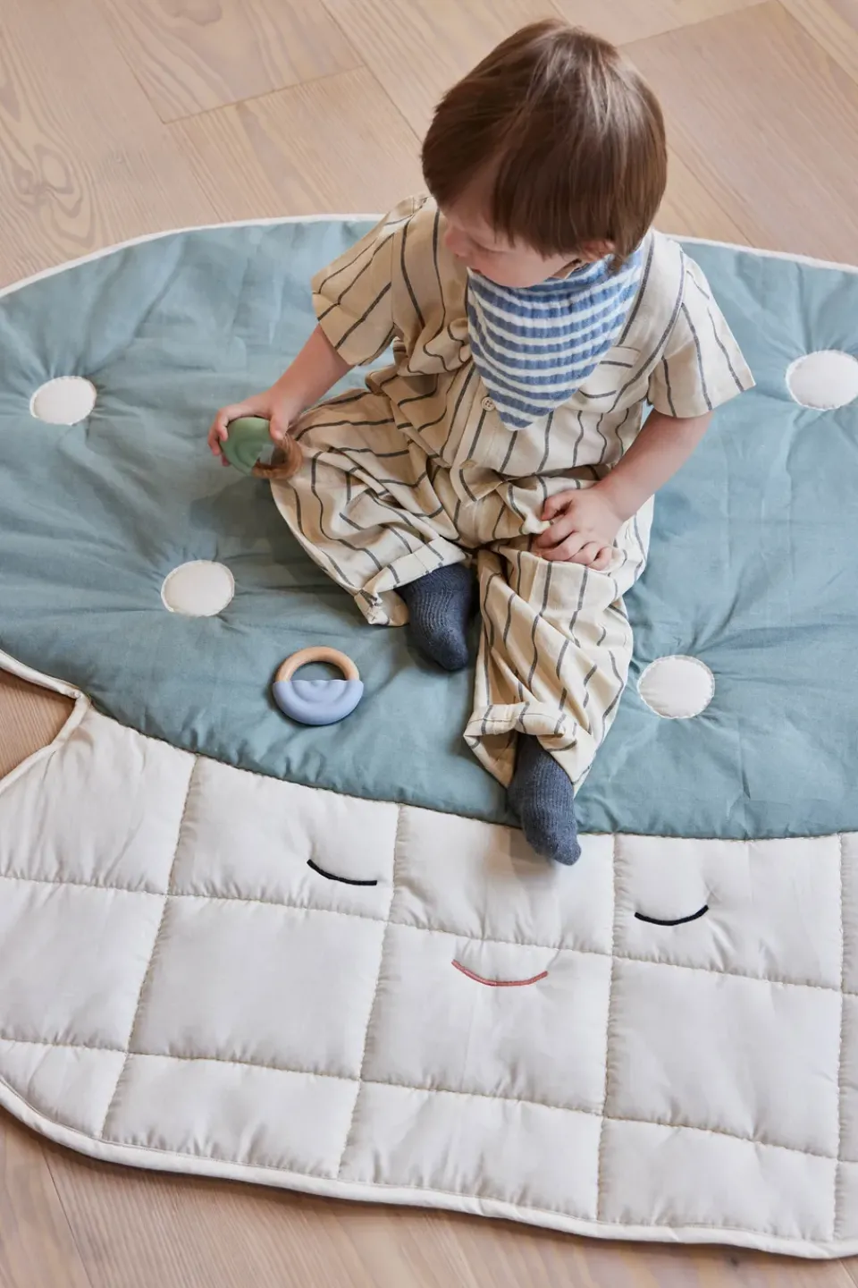 Baby Blankets^OYOY Mushroom quilted blanket, Off-white-Pale blue WhiteBlue