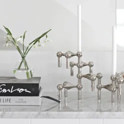 Candle Holders^STOFF Nagel candle holder, chrome Silver-coloured