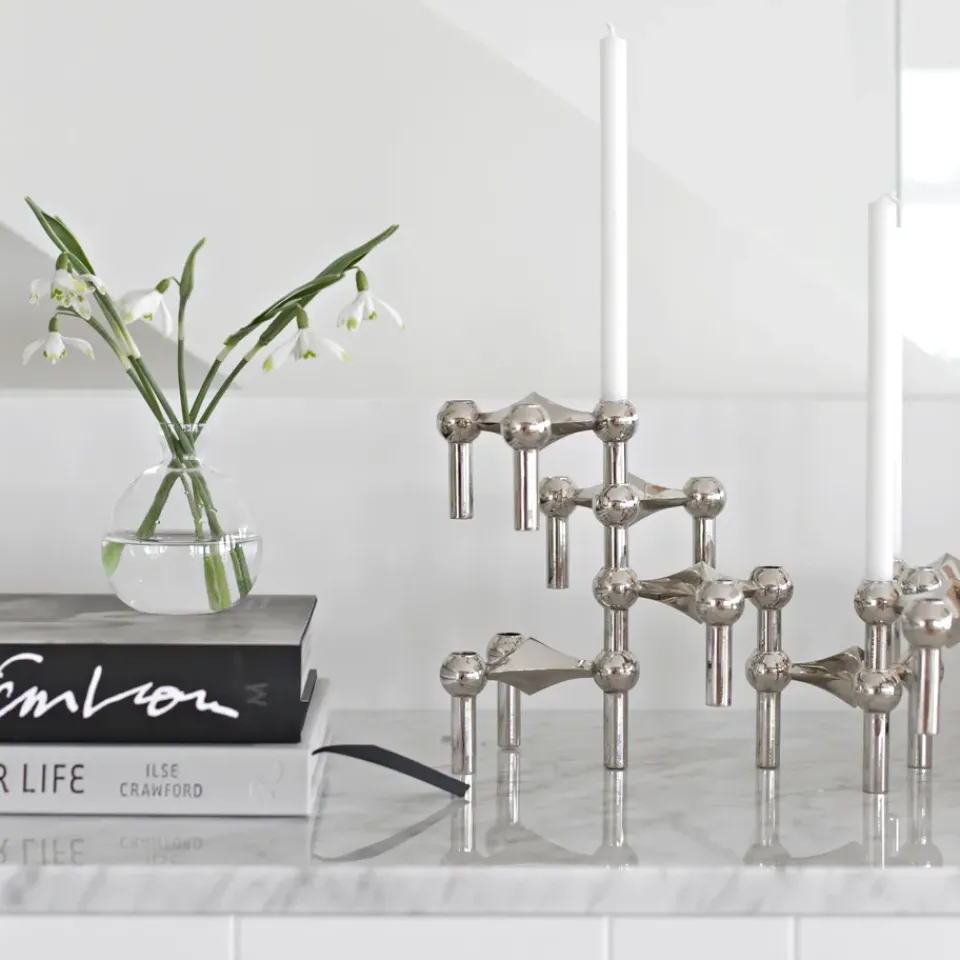 Candle Holders^STOFF Nagel candle holder, chrome Silver-coloured