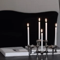 Candle Holders^STOFF Nagel candle holder, chrome Silver-coloured