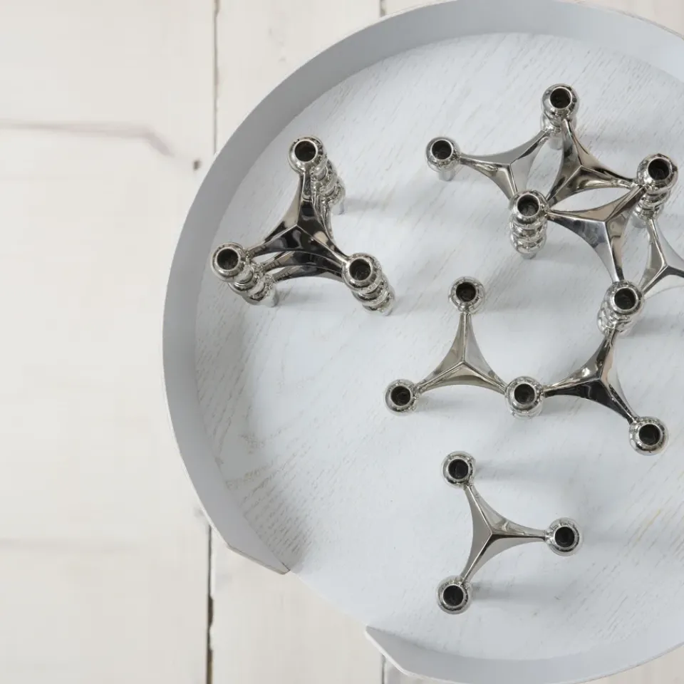 Candle Holders^STOFF Nagel candle holder, chrome Silver-coloured