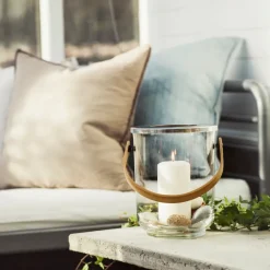 Tea Light Holders, Lanterns & Candle Dishes^Sagaform Nature lantern with handle, Oak BeigeTransparent