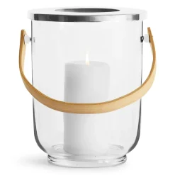 Tea Light Holders, Lanterns & Candle Dishes^Sagaform Nature lantern with handle, Oak BeigeTransparent