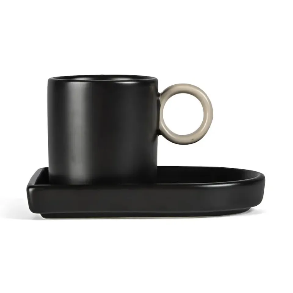 Glögg & Mulled Wine Mugs|Espresso Cups^Byon Niki espressocup with saucer, Black-beige BlackBeige