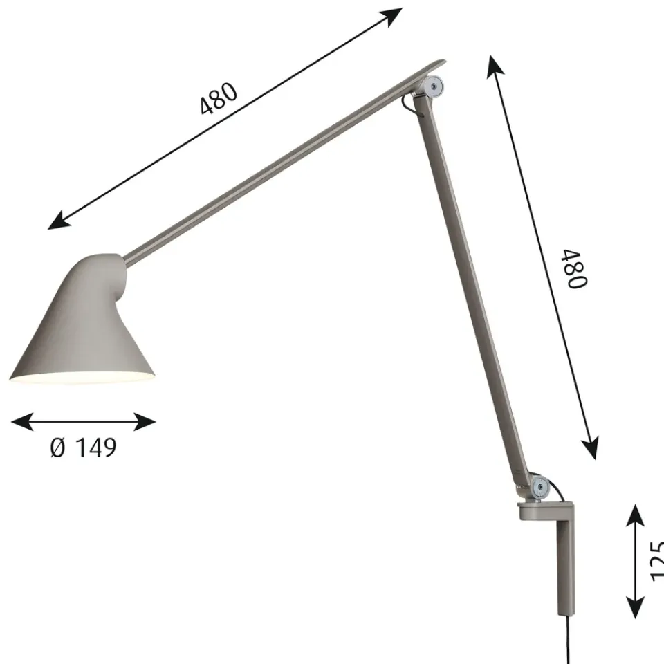 Bedside Lamps^Louis Poulsen NJP wall lamp long arm, Light Grey