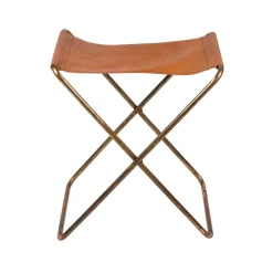Clearance Broste Copenhagen Nola stool leather, , 45 cm Brown