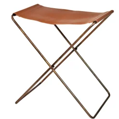 Clearance Broste Copenhagen Nola stool leather, , 45 cm Brown