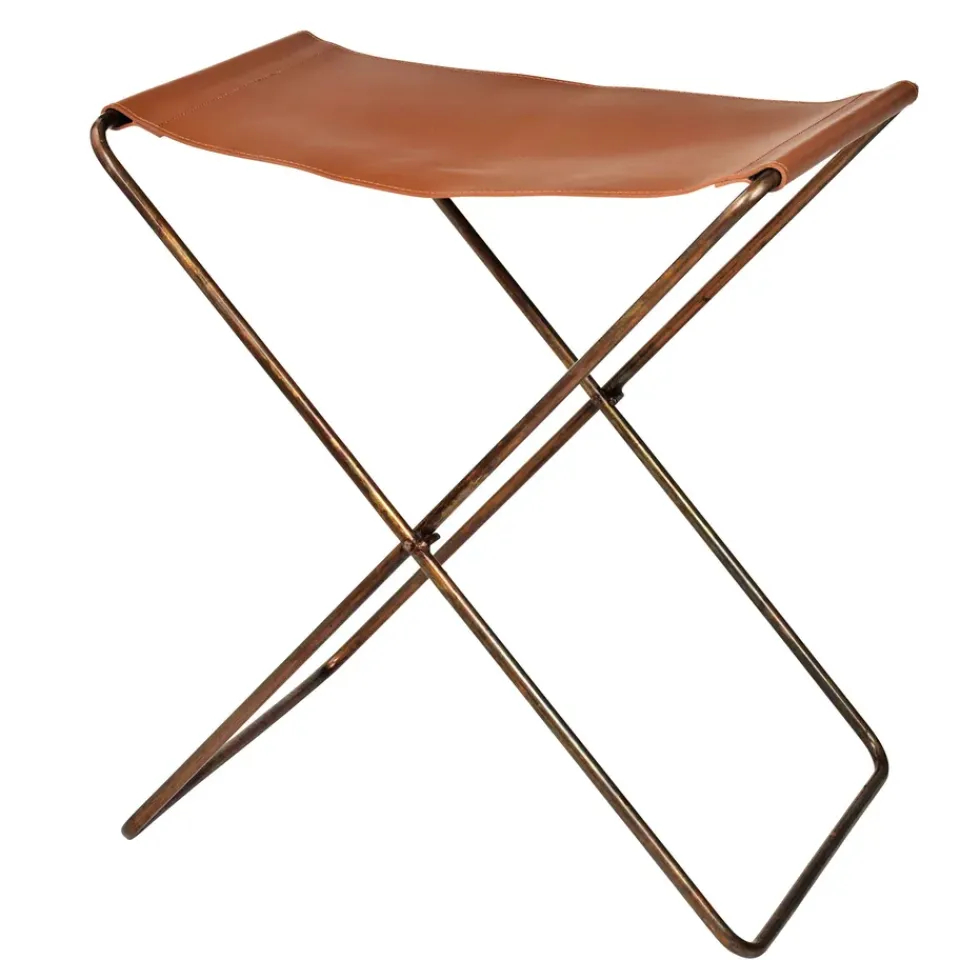 Clearance Broste Copenhagen Nola stool leather, , 45 cm Brown