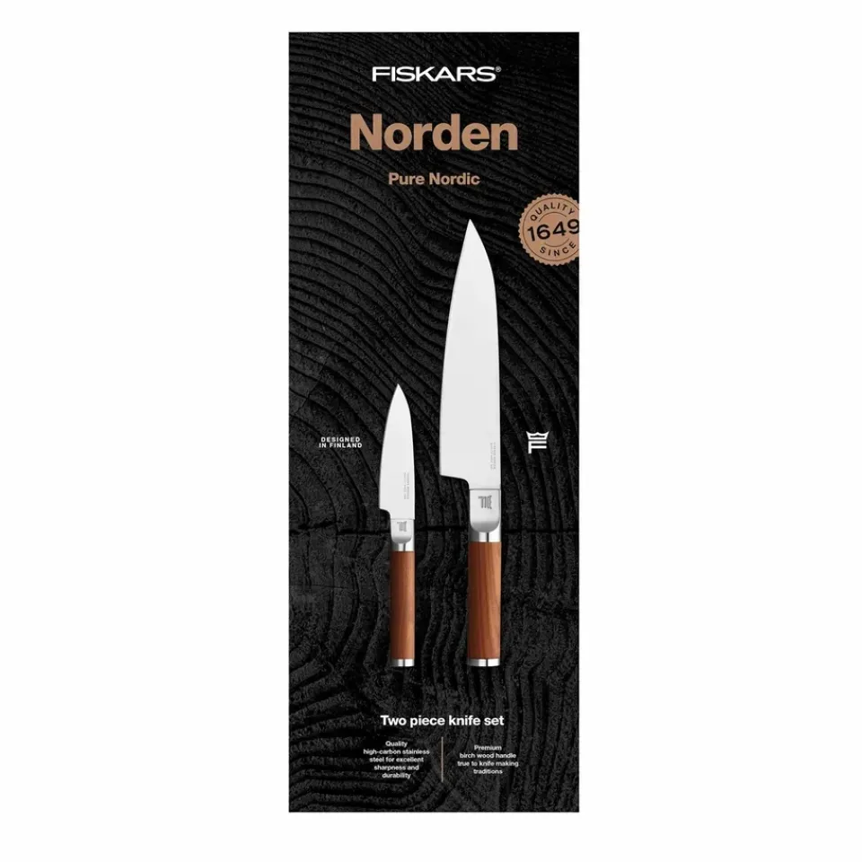 Knife Sets^Fiskars Norden chef's knife + vegetable knife set 2 pieces, Stainless steel-birch BrownSilver-coloured