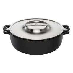 Cast Iron Casserole Pots^Fiskars Norden Grill Chef casserole cast iron-stainless steel, Ø30 cm BlackSilver-coloured