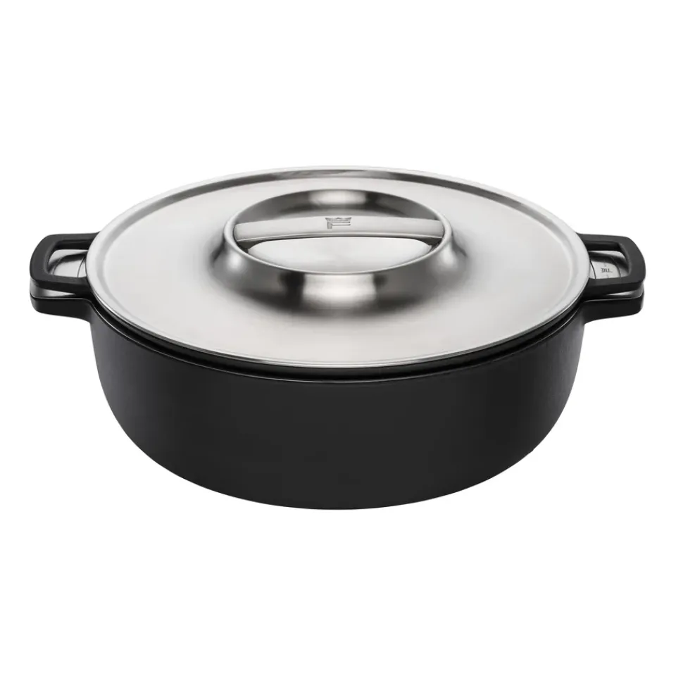 Cast Iron Casserole Pots^Fiskars Norden Grill Chef casserole cast iron-stainless steel, Ø30 cm BlackSilver-coloured