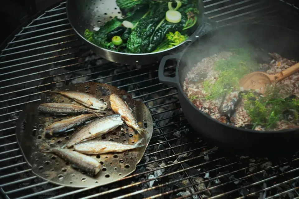 Cast Iron Casserole Pots^Fiskars Norden Grill Chef casserole cast iron-stainless steel, Ø30 cm BlackSilver-coloured