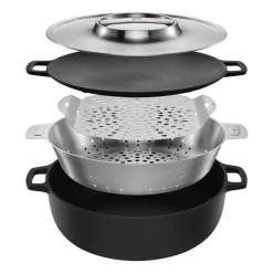 Cast Iron Casserole Pots^Fiskars Norden Grill Chef casserole cast iron-stainless steel, Ø30 cm BlackSilver-coloured