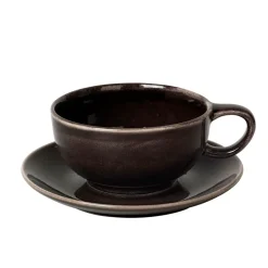 Teacups^Broste Copenhagen Nordic Coal tea cup and saucer, 5.8 cm BrownGreyBlack