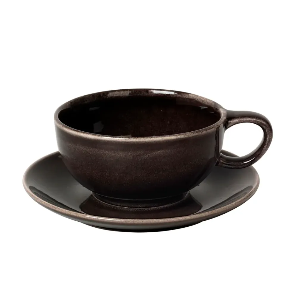 Teacups^Broste Copenhagen Nordic Coal tea cup and saucer, 5.8 cm BrownGreyBlack
