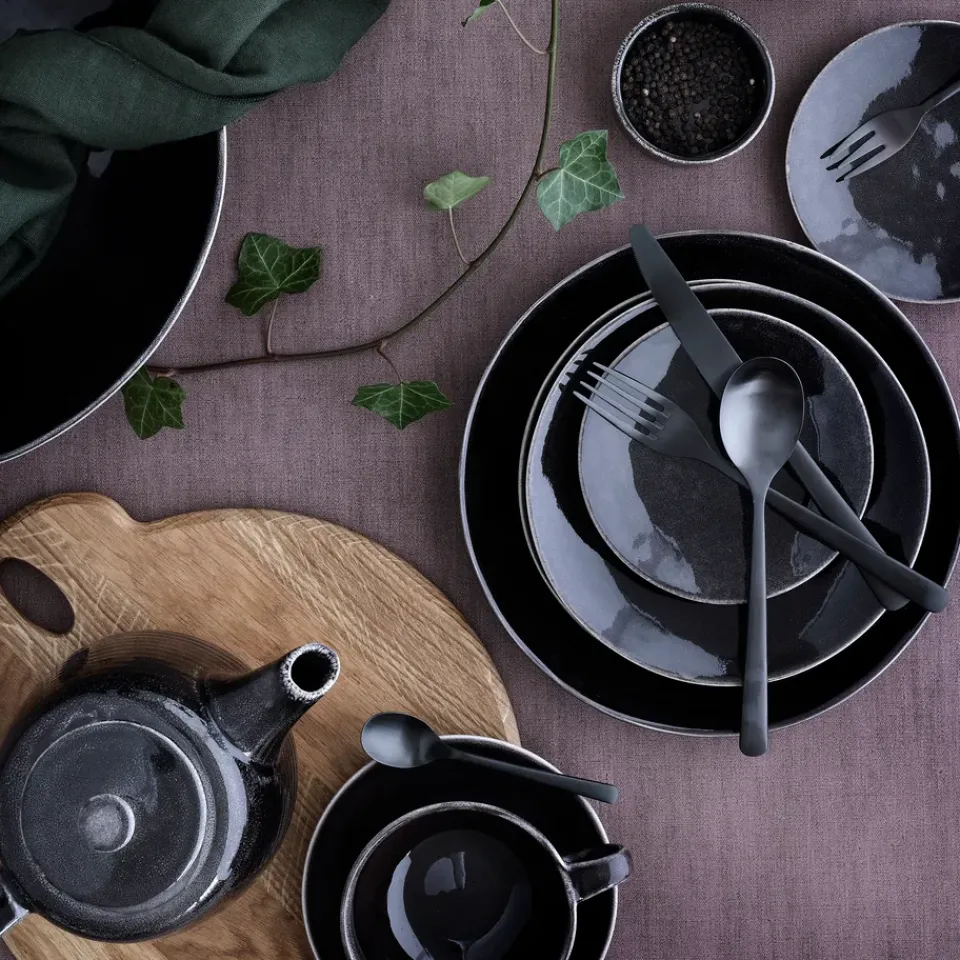 Teacups^Broste Copenhagen Nordic Coal tea cup and saucer, 5.8 cm BrownGreyBlack