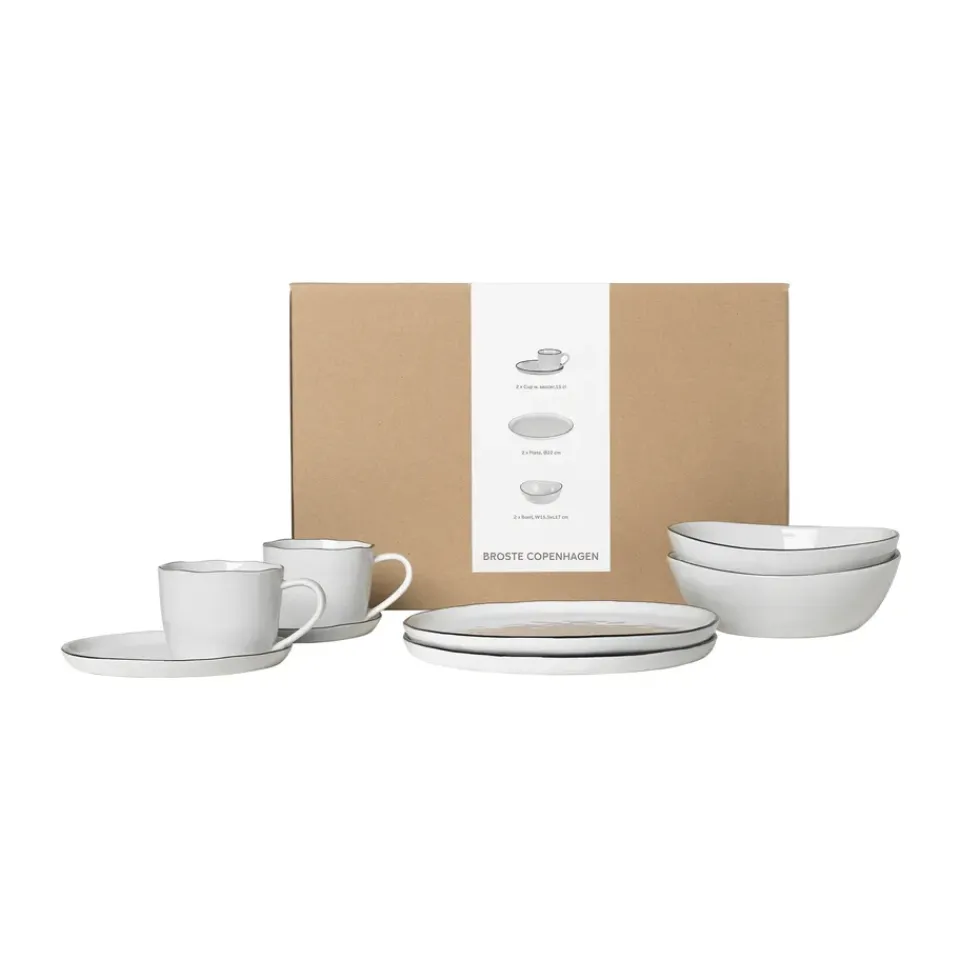 Outlet Broste Copenhagen Nordic Salt breakfast set for two, 6 pieces WhiteBlack