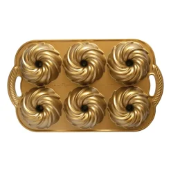 Cookie/Biscuit Cutters & Cake Tins^Nordic Ware swirl bundtlette baking tin, 1.2 L Gold-coloured