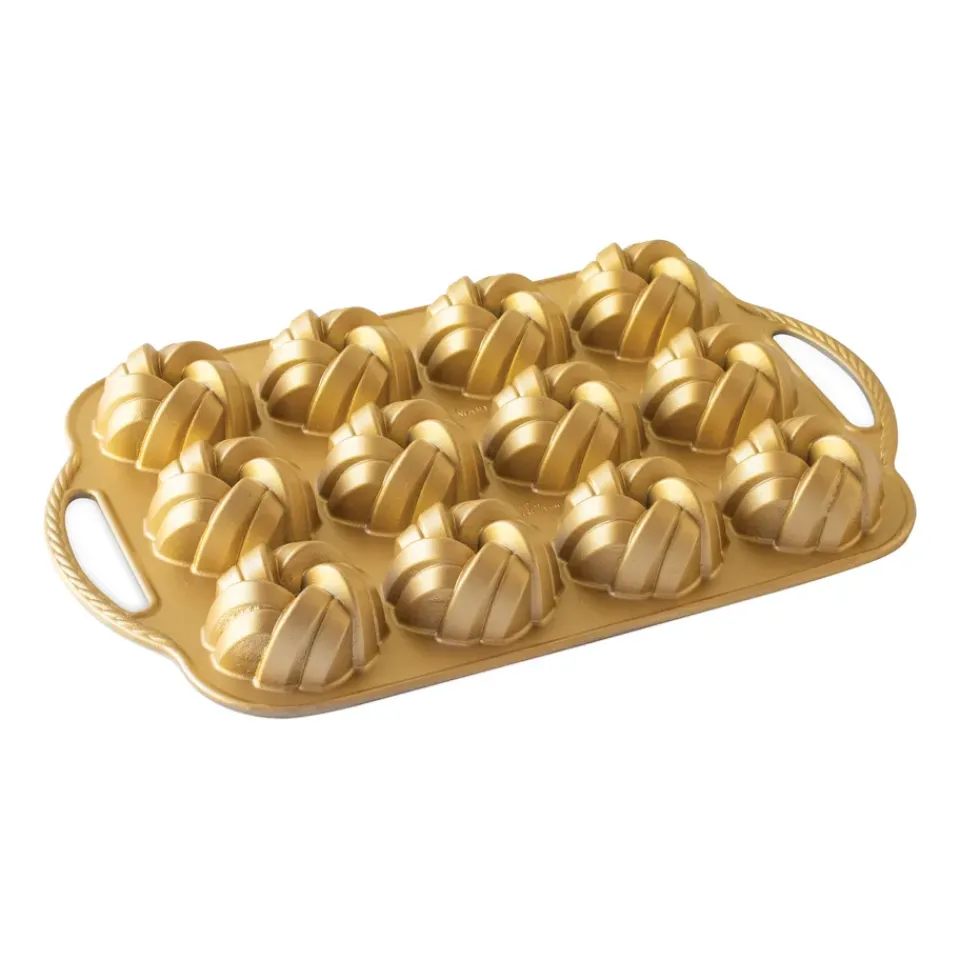 New Nordic Ware 75th anniversary braided bundt baking tin, 0.72 L mini Gold-coloured