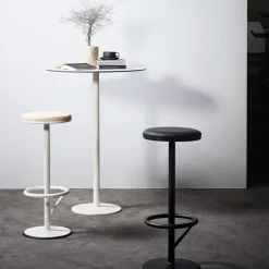Discount SMD Design Orbit barstool high, lacquer matte, light brown leather White