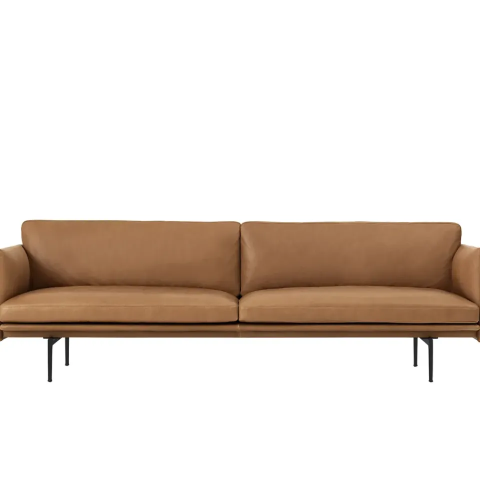 Sofas^Muuto Outline 3-seater sofa leather, Cognac-black leg Brown