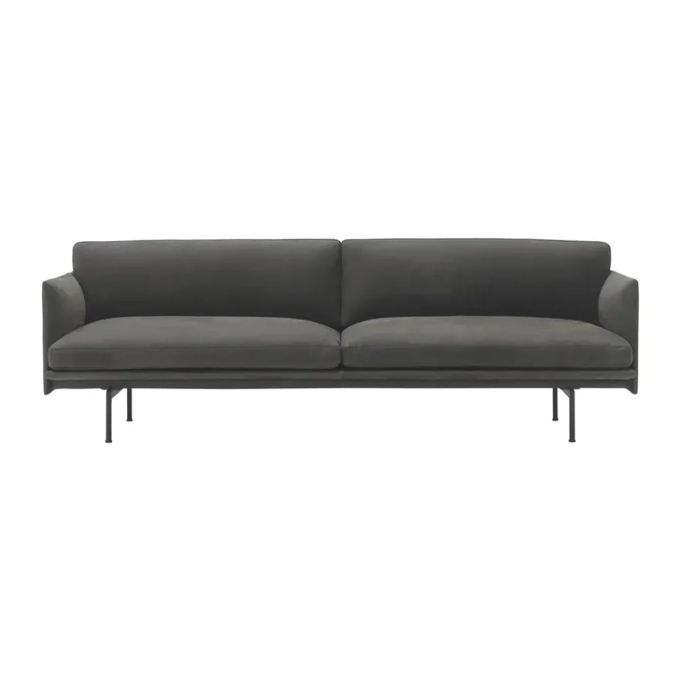 Best Muuto Outline 3-seater sofa leather, Grace leather Camel-black legs Grey
