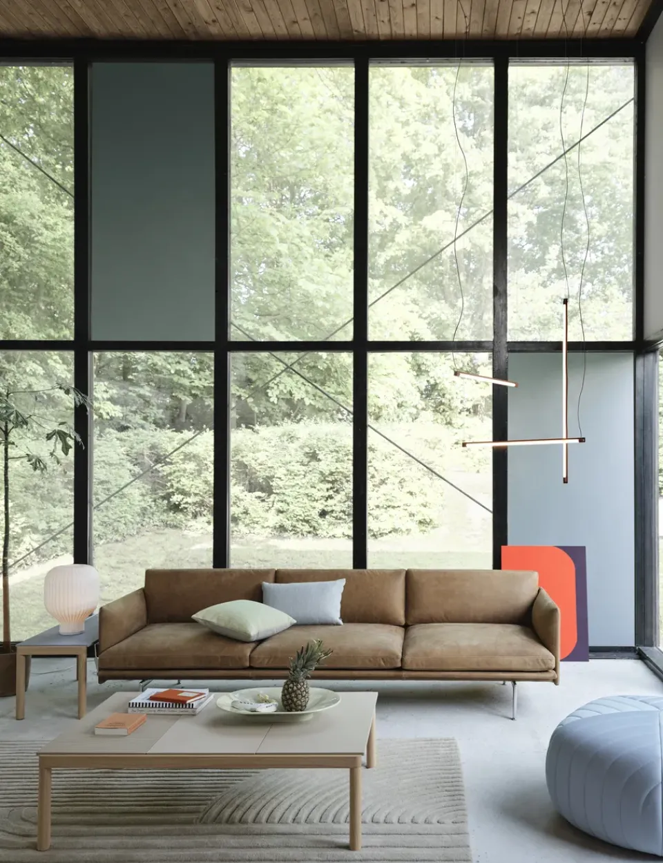 Best Muuto Outline 3-seater sofa leather, Grace leather Camel-black legs Grey