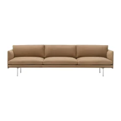 Outlet Muuto Outline 3.5-seater sofa polished aluminum, Grace leather Camel Brown