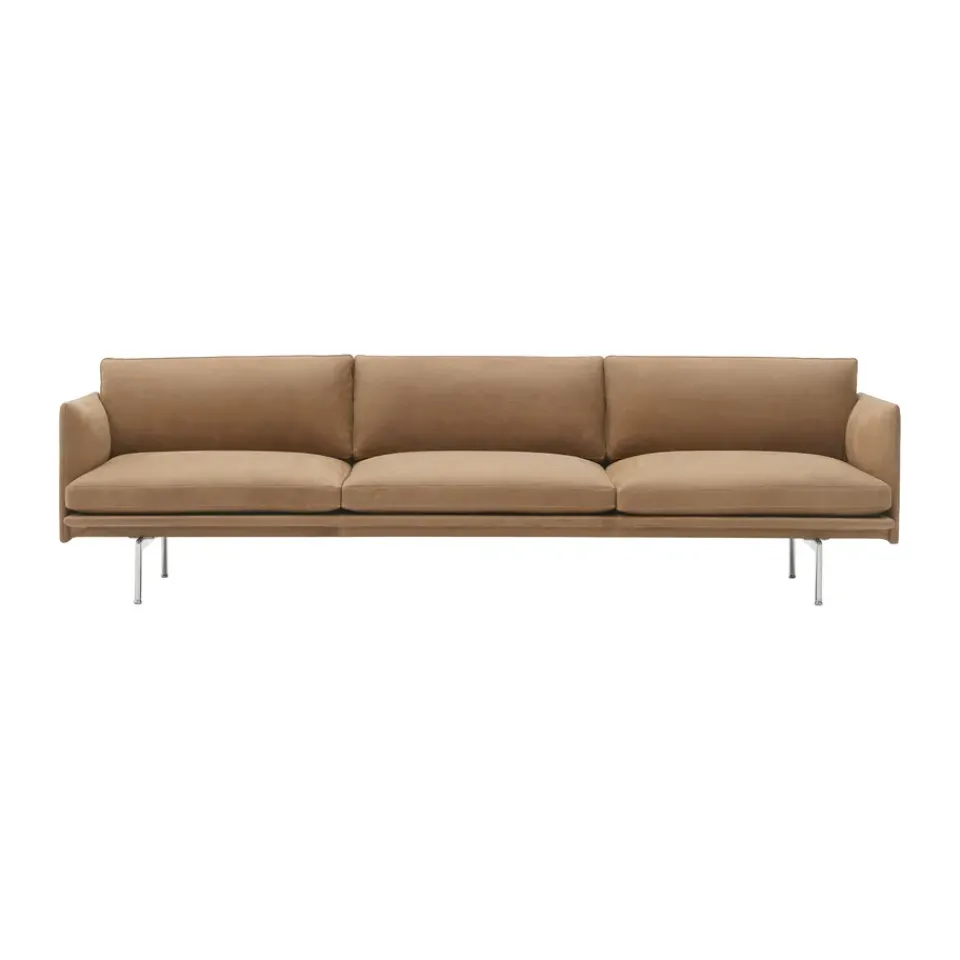 Outlet Muuto Outline 3.5-seater sofa polished aluminum, Grace leather Camel Brown
